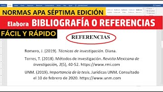 CÓMO HACER LA BIBLIOGRAFÍA O REFERENCIAS EN WORD SEGÚN NORMAS APA SÉPTIMA EDICIÓN 7ma  EJEMPLO [upl. by Olegna814]